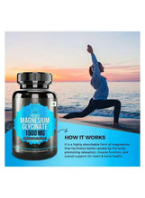 Magnesium glycinate bottle next to standing yoga pose figure.