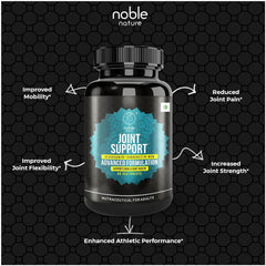 Noble Nature Joint Support bottle on dark honeycomb background with benefits listed joint support supplement UAE