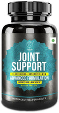 Joint support supplement bottle with black cap and turquoise label, 60 veg tablets