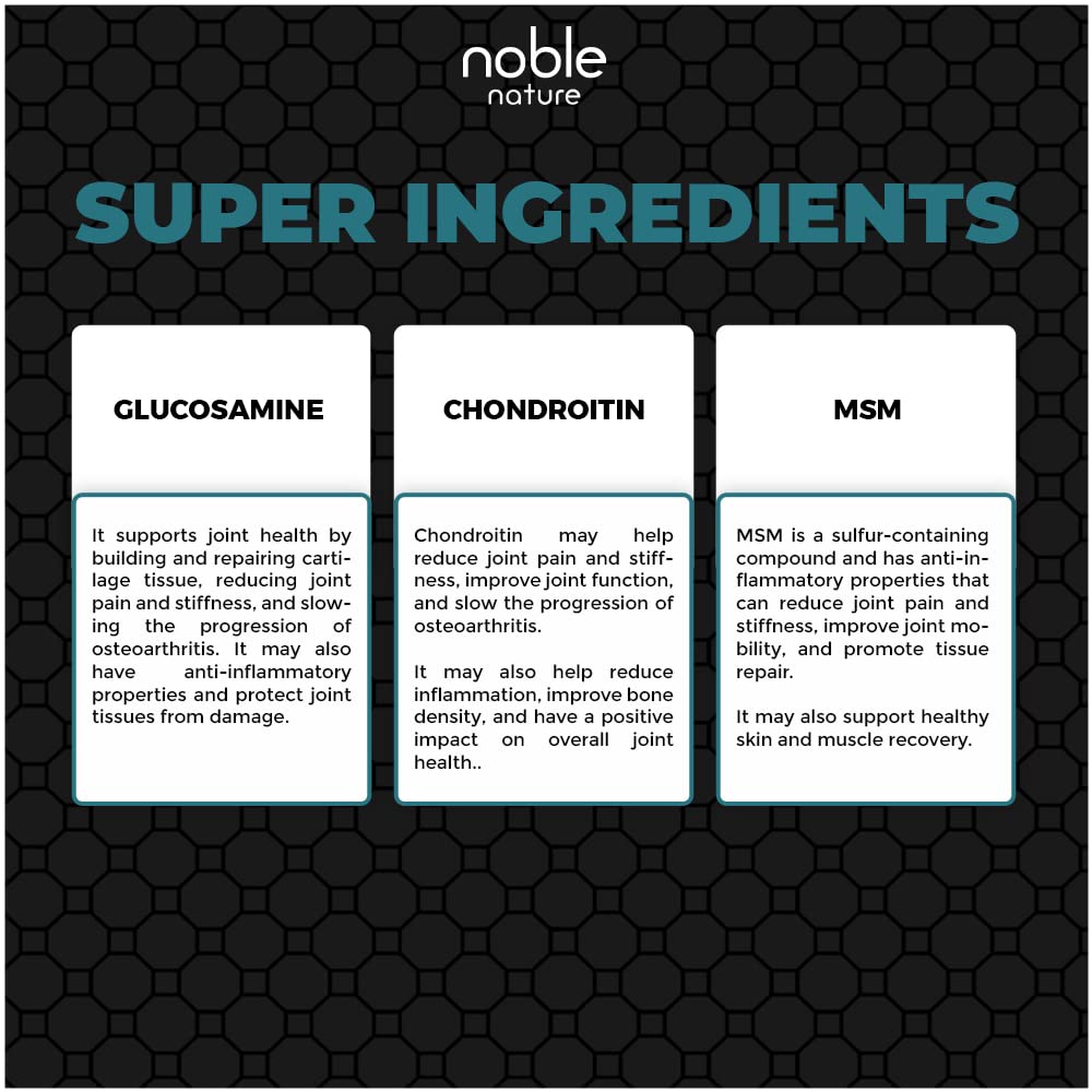 Noble Nature product image highlighting super ingredients glucosamine chondroitin and MSM for joint support supplement UAE