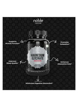 Magnesium glycinate bottle with arrows highlighting muscle function and sleep support