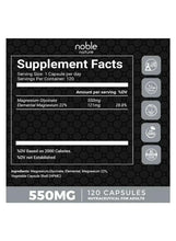 Supplement Facts panel showing 550 mg magnesium glycinate per serving