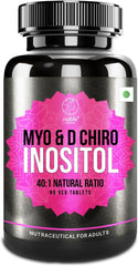 Noble Nature PCOS Balance Supplement black bottle with pink label Myo and D Chiro Inositol 40 to 1 ratio 90 veg tablets