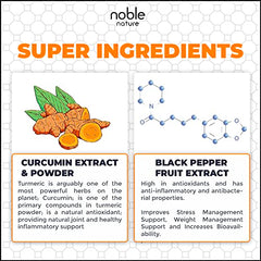 Noble Nature label with turmeric illustration and black pepper molecule text turmeric curcumin supplement 95 curcuminoids
