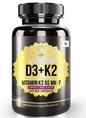 Noble Nature Vitamin D3 K2 supplement UAE in a black bottle with 120 veg capsules promoting bone health