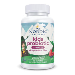 Bottle of Nordic Naturals probiotic gummies for kids 60 count with prebiotic fiber and berry flavor