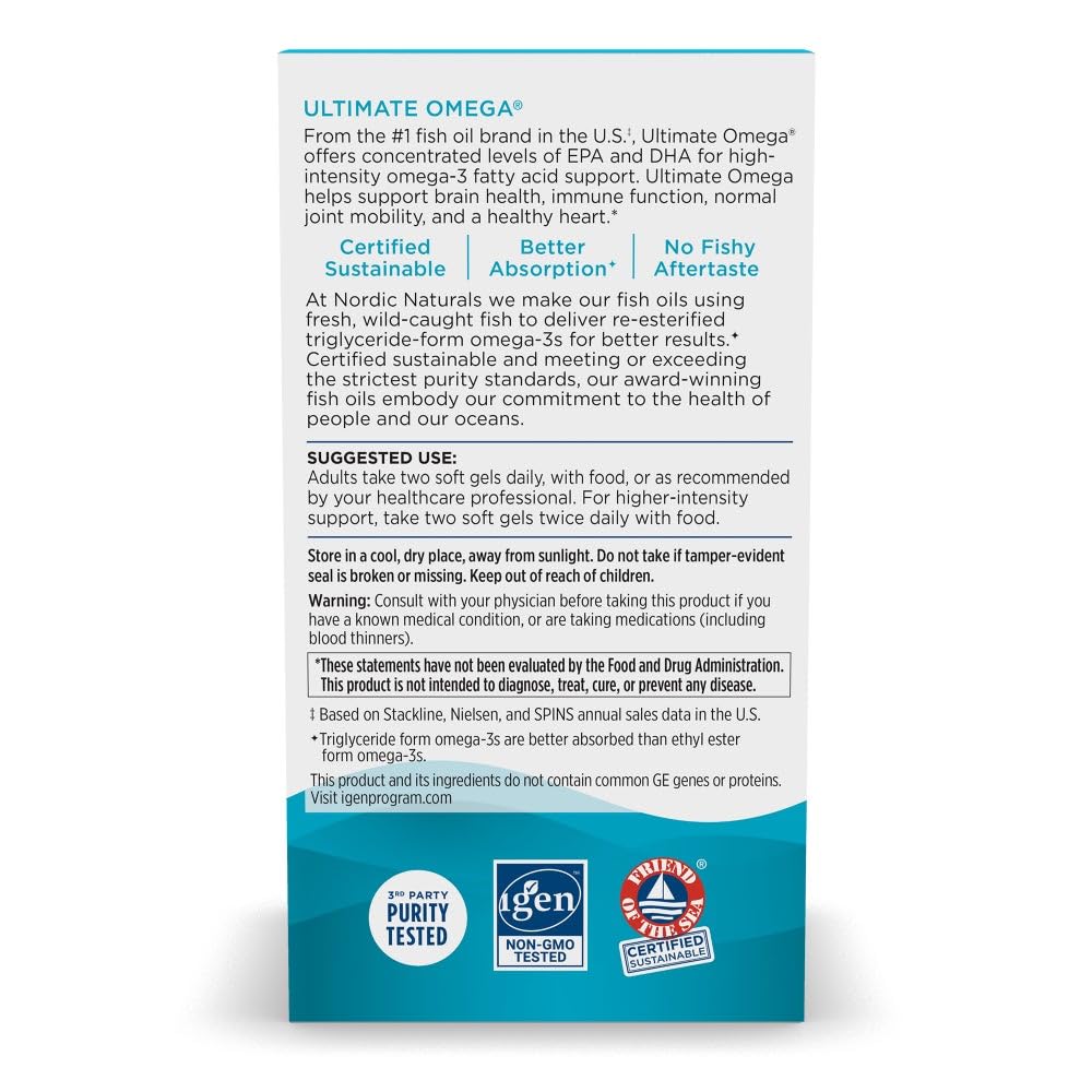 Nordic Naturals Ultimate Omega 180 softgels for heart health and optimal absorption with no fishy aftertaste