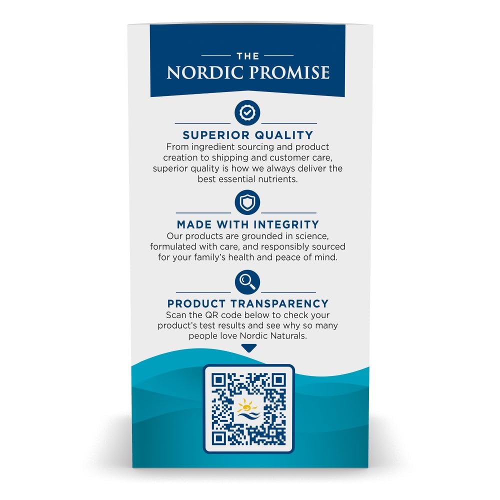 Nordic Naturals Ultimate Omega 180 softgels packaging highlighting quality and integrity promise