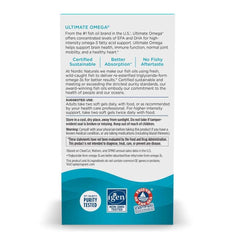 Nordic Naturals Ultimate Omega supplements UAE box back view with dosage info and certification seals
