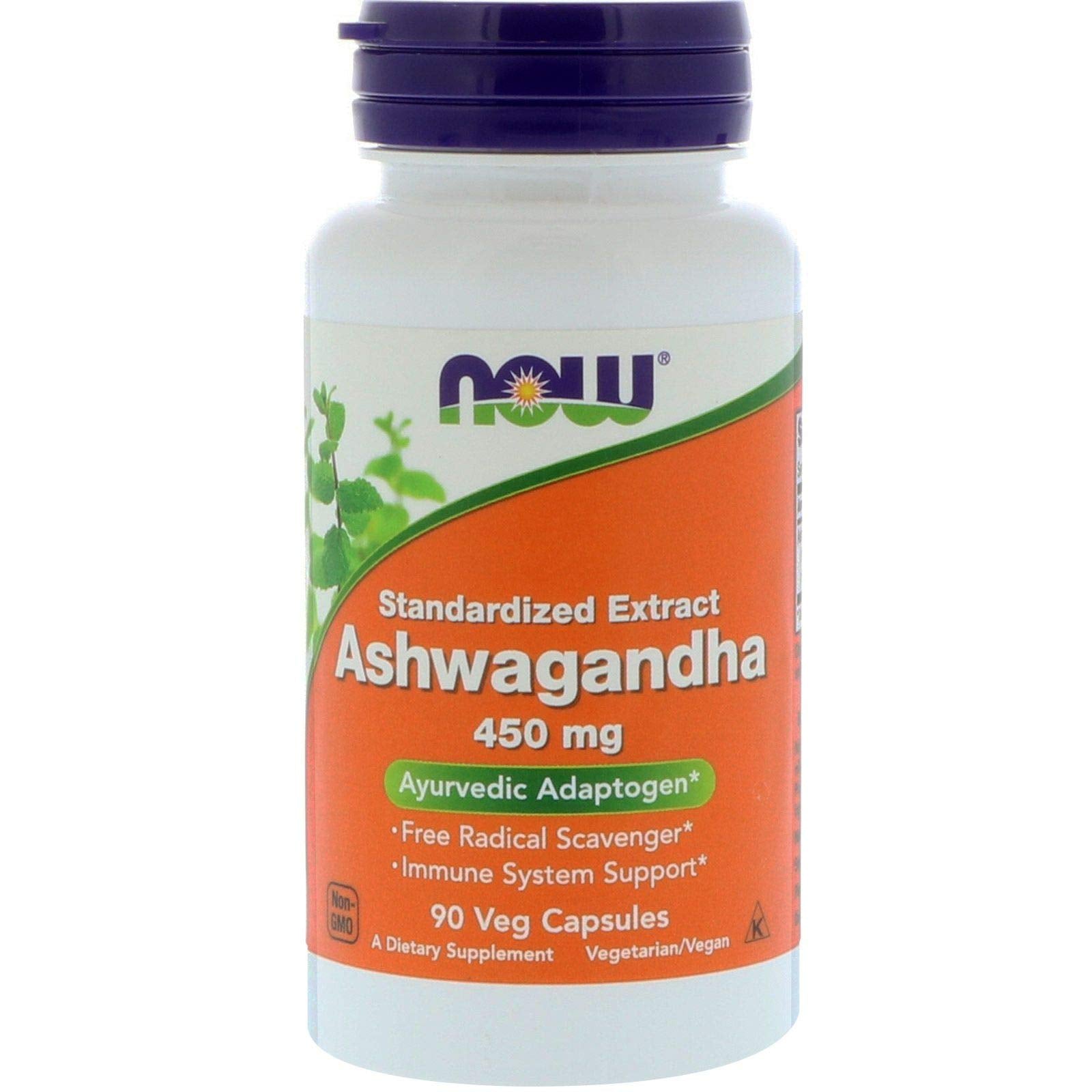 NOW Ashwagandha capsules 450 mg. bottle 90 vegetarian capsules standardized extract Ayurvedic supplement