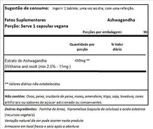 Supplement facts panel for Ashwagandha extract showing 450 mg per serving