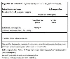 NOW supplement facts label for Ashwagandha capsules 450 mg showing 90 servings vegan capsule