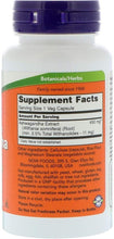 Ashwagandha extract supplement bottle with Supplement Facts panel and 1 veg capsule serving