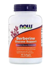 Berberine glucose support supplement bottle with blue cap and front label, 90 softgels