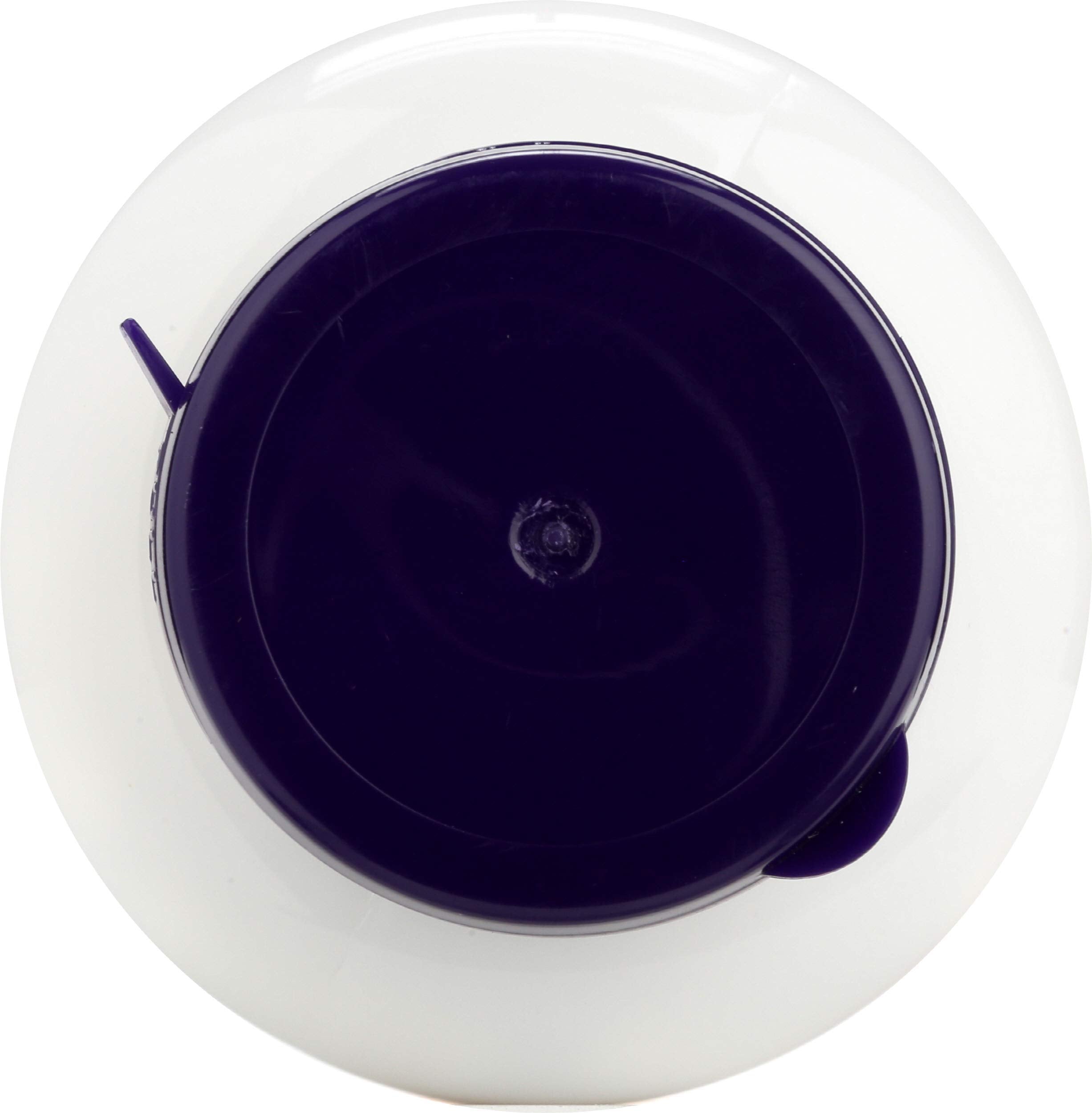 Top view of NOW Biotin 5000 mcg capsules bottle with a purple lid and white container