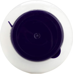 Top view of NOW Biotin 5000 mcg capsules bottle with a purple lid and white container
