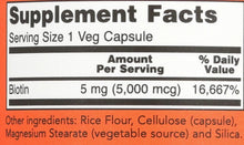 Supplement Facts close-up: Biotin 16,667% Daily Value per serving