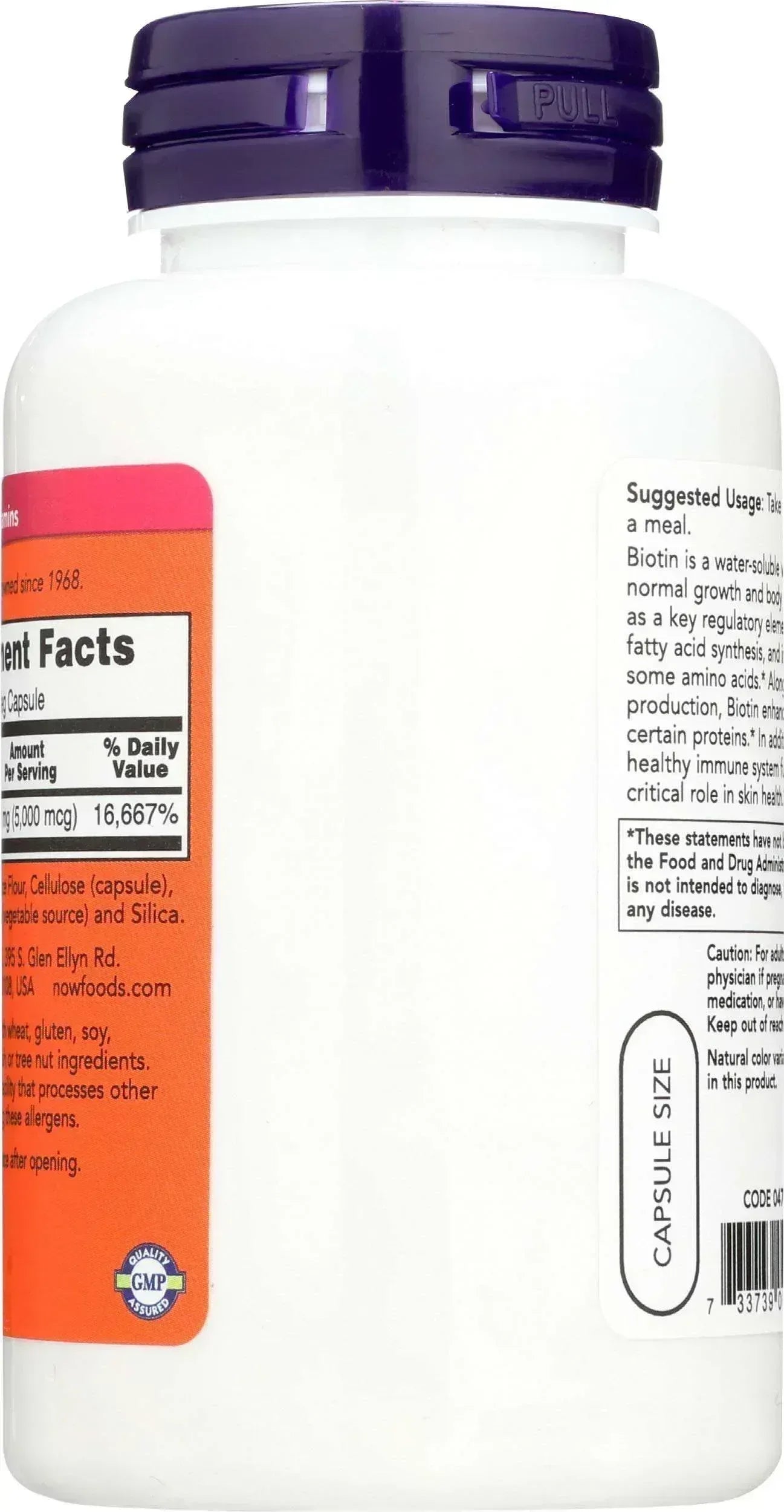 NOW Biotin 5000 mcg Capsules UAE - 120 Veg Capsules - Mumzar