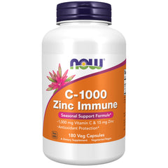 NOW white bottle labeled C-1000 and zinc immune support supplement 180 vegetarian capsules