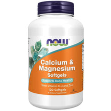 Calcium & Magnesium softgels bottle with Vitamin D3 and zinc label, 120 count