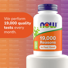 NOW supplement bottle with mint leaves and 19000 Reasons label promoting quality tests chlorophyll liquid supplement mint flavor