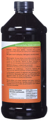 NOW dark plastic bottle of chlorophyll liquid supplement mint flavor with orange green back label