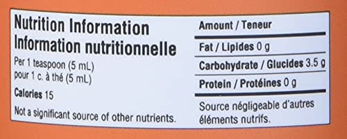 NOW nutrition facts label showing 1 teaspoon per 5 mL 15 calories and 3.5 g carbs for chlorophyll liquid supplement mint flavor