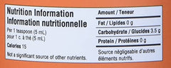 NOW nutrition facts label showing 1 teaspoon per 5 mL 15 calories and 3.5 g carbs for chlorophyll liquid supplement mint flavor