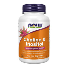 NOW Choline & Inositol veg capsule bottle with purple cap, front label