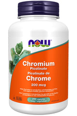 NOW Foods Chromium Picolinate 200 mcg capsules in a 250-count bottle for metabolism support
