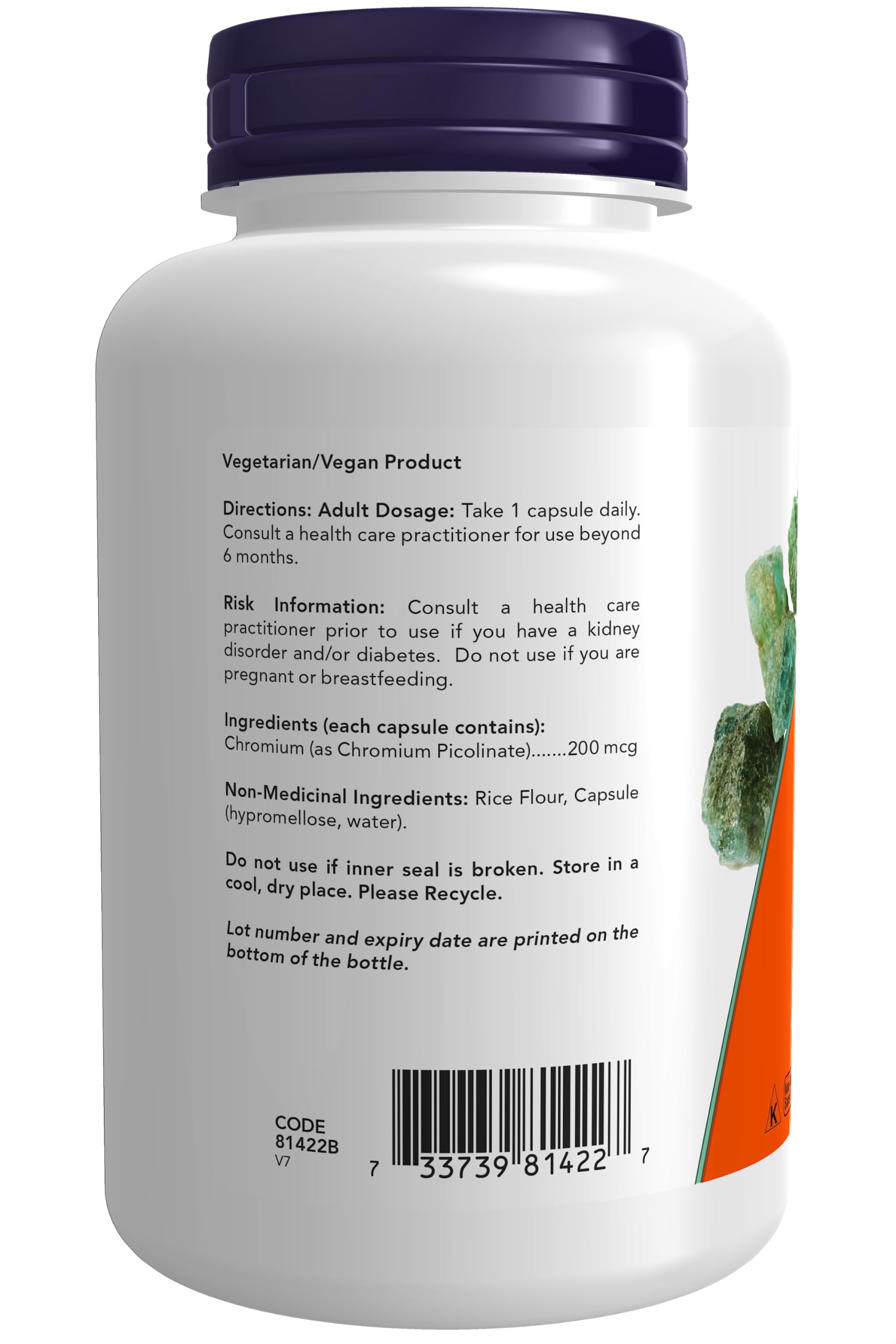 NOW Foods Chromium Picolinate 200 mcg capsules in a white bottle for dietary support