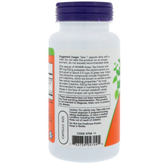 Back label of NOW bottle showing supplement directions and barcode EGCG green tea extract supplement