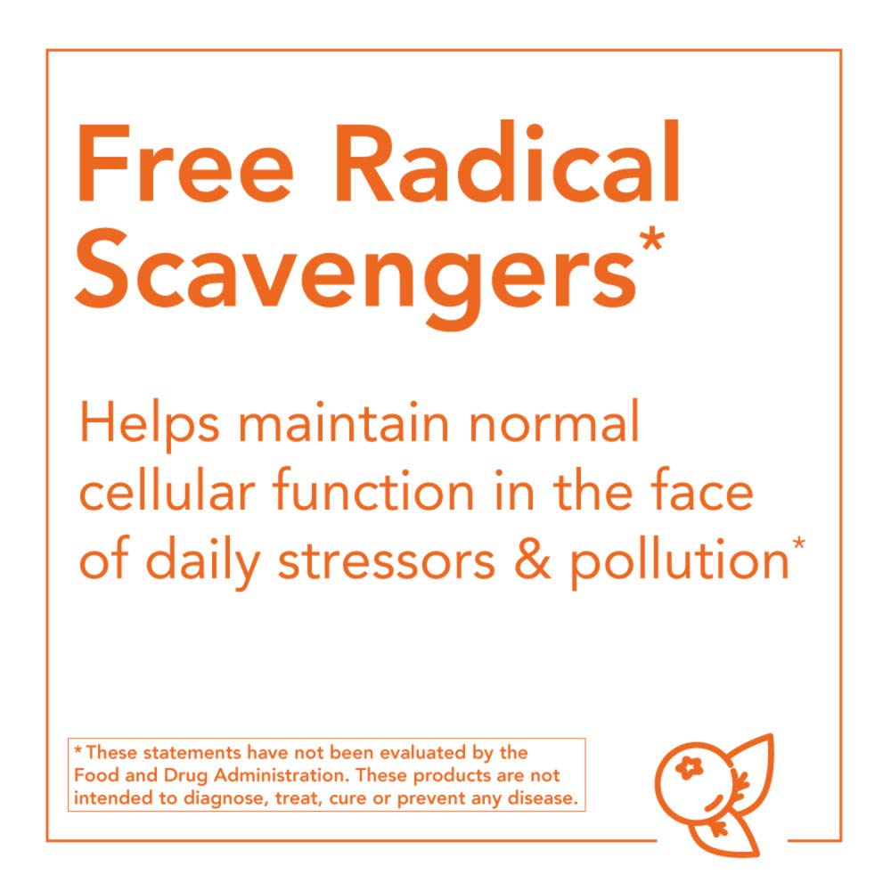NOW product label with orange text reading Free Radical Scavengers and cellular protection claim EGCG green tea extract supplement