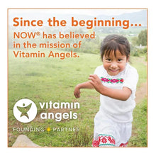 Vitamin Angels partner promotion card with child photo and NOW logo