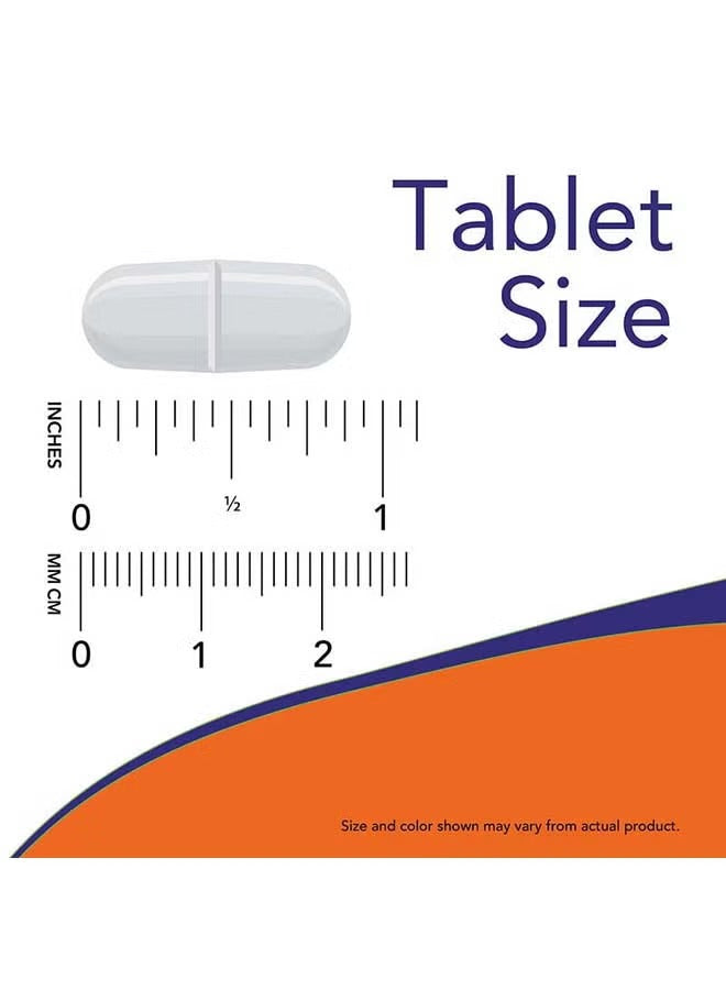 NOW Foods C-1000 vitamin C tablets shown next to a ruler for size comparison