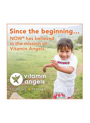 NOW Foods C-1000 vitamin C tablets promotional image supporting Vitamin Angels initiative