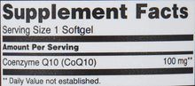 Supplement Facts panel: Coenzyme Q10 (CoQ10) 100 mg per 1 softgel serving