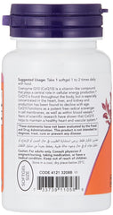 NOW white supplement bottle with purple cap and orange label CoQ10 100mg supplements UAE softgels back label