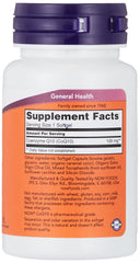 NOW CoQ10 100mg supplements UAE white bottle with purple lid showing Supplement Facts label and dosage