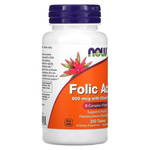 Folic acid supplement bottle with purple cap and orange label, 800 mcg B-12