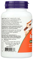 White supplement bottle with purple cap showing back nutrition label Now Foods Super Enzymes capsules orange label