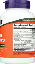 Now Foods enzyme supplement bottle Supplement Facts panel on orange label
