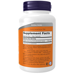 NOW GABA 750 mg capsules white bottle with orange Supplement Facts label and purple cap