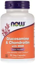 Now Foods Glucosamine & Chondroitin with MSM bottle with 90 veg capsules label