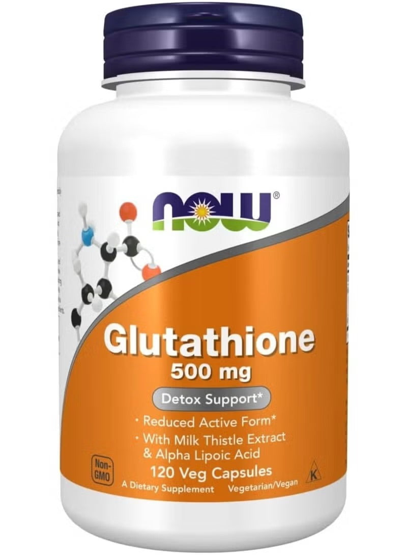 NOW Foods Glutathione 500mg Capsules for detox support with milk thistle and alpha lipoic acid