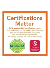 Supplement certification badge graphic with GMP and UL certified stamps on orange label
