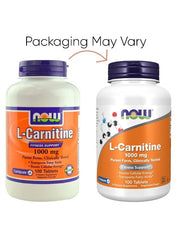 NOW Foods L-Carnitine 1000 mg tablets for fitness support, 100 tablets in various packaging
