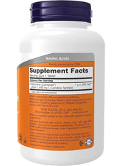 NOW Foods L-Carnitine 1000 mg tablets in a white bottle with supplement facts label