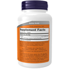 NOW supplement bottle with purple cap and orange label showing Supplement Facts L-Lysine for immune support