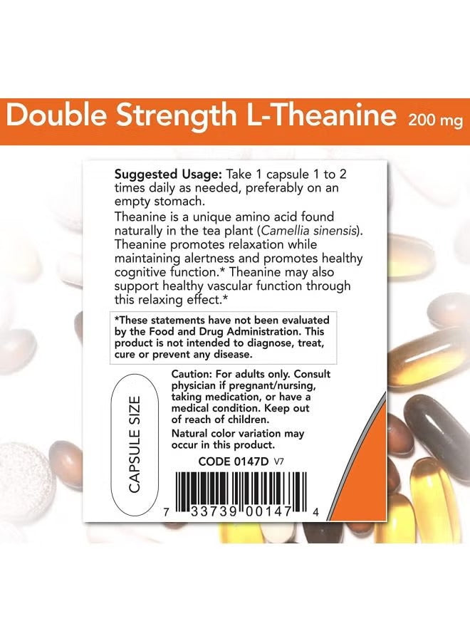 NOW Foods L-Theanine 200mg capsules for relaxation and healthy vascular function
